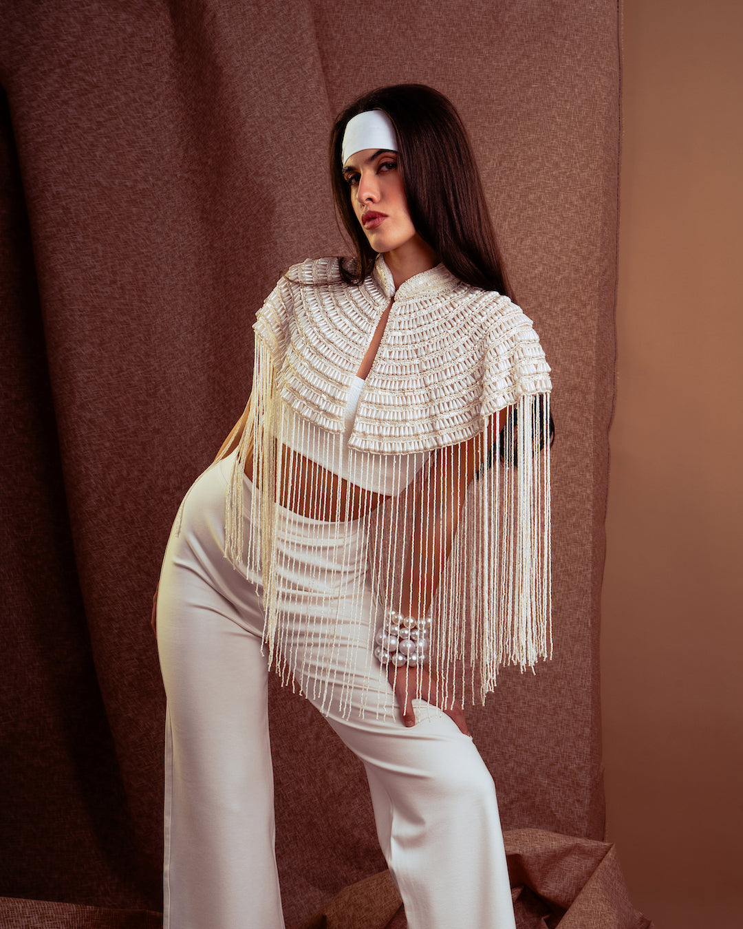 WHITE BEADER CAPE
